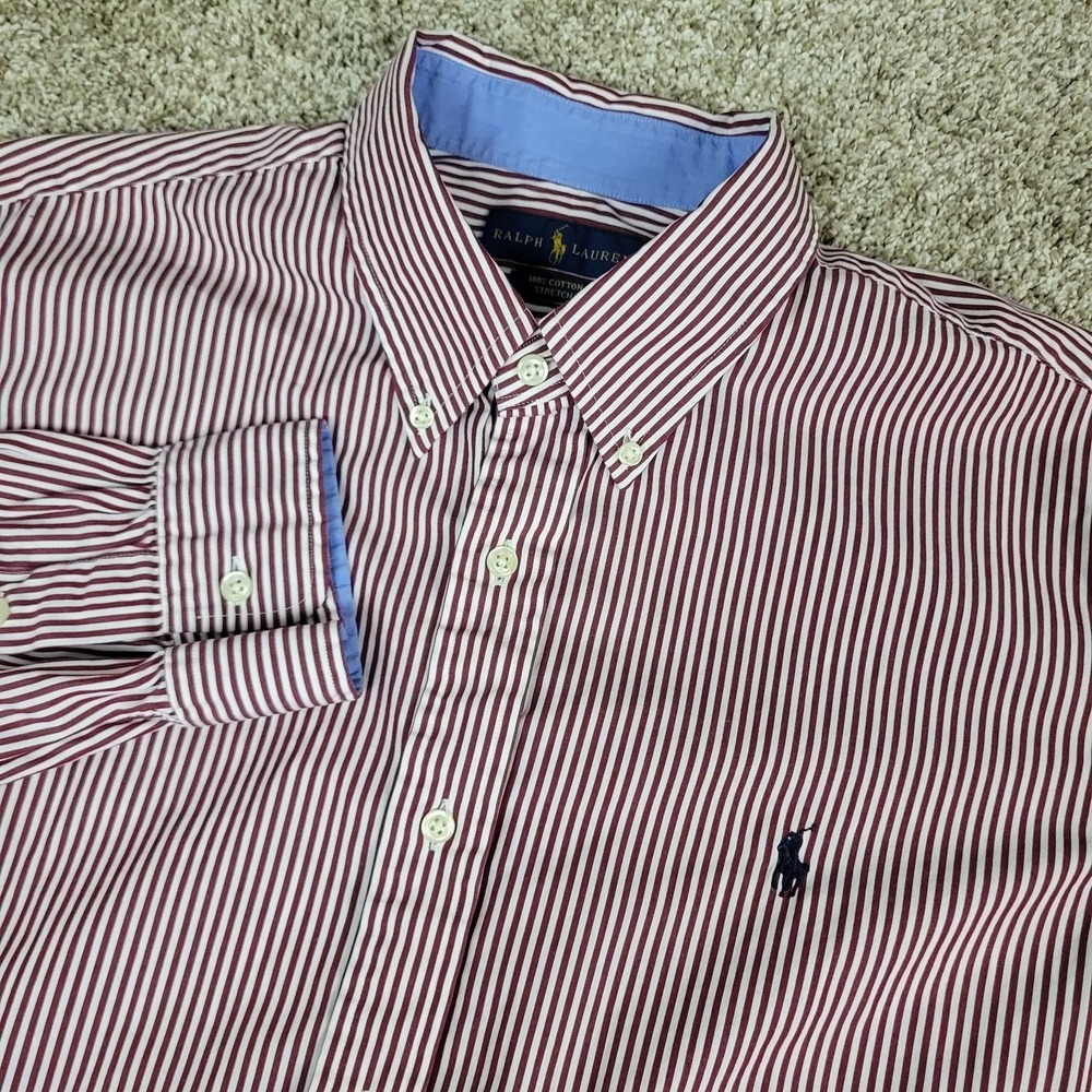 Ralph Lauren Cotton Stretch Mens XL Red White Striped Pony Button Down LS